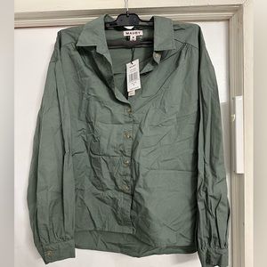 Army green button down blouse